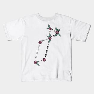 Lyra (Lyre) Constellation Roses and Hearts Doodle Kids T-Shirt